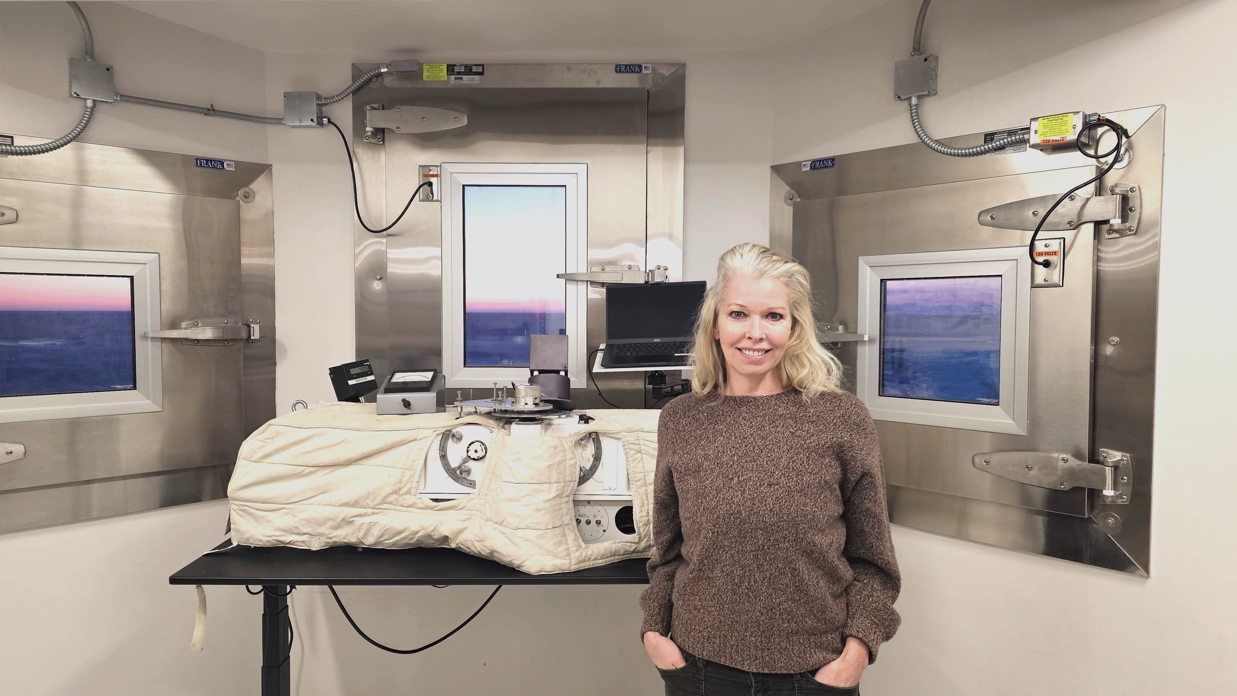 Julie Pullen in an Arctic research station instrument room